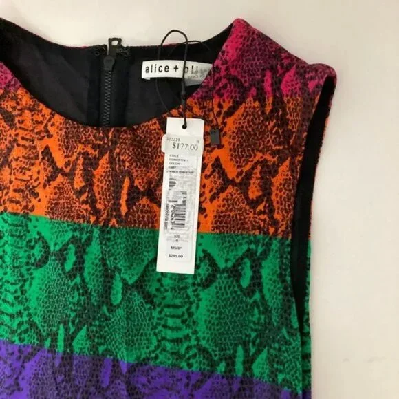 Alice + Olivia Delora Snake Print Stripe Sheath Dress - Picture 8 of 10